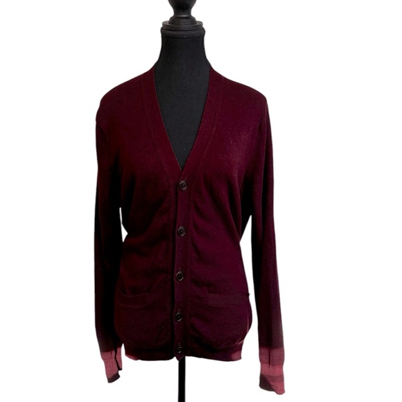 J. Crew Women Burgundy Cardigan Sweater Medium Button Up Grandpa Pockets - Picture 1 of 8